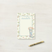 クリーパーソナライズされたム&ブルーフローラレインブーツ ポストイット (デスク上)