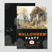 クリーピーで怖い墓地の黒いハロウィン 招待状 (正面/裏面)