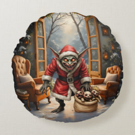 クリーピークリスマスゴブリン - ダークファンタジー 悪魔のサンタクロース ラウンドクッション