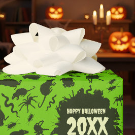 クリーピークローリー ハッピーハロウィン 年号入り ダーク ラッピングペーパー