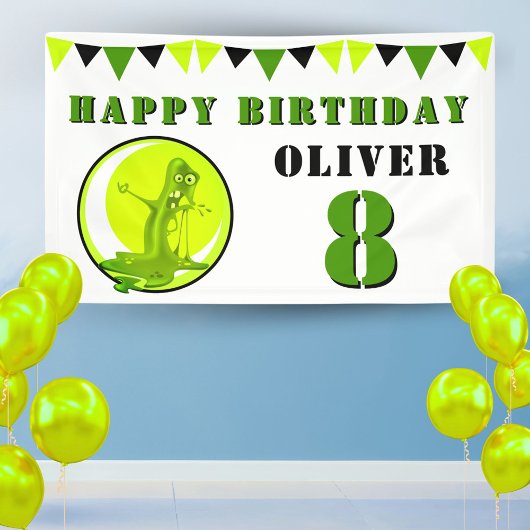 クリーピーグリーンスライムモンスター子供の誕生日パーティー 横断幕