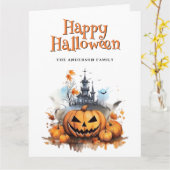 クリーピージャックオーランタンの幽霊のハロウィンカード カード (黄色い花)