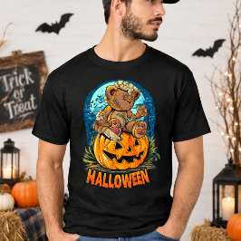 クリーピーテディベアパンプキンハロウィンホラー Tシャツ