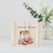 クリーフェイクムウッドピンクのローズ女性のカーボーイブーツ ポストカード (スタンド正面)