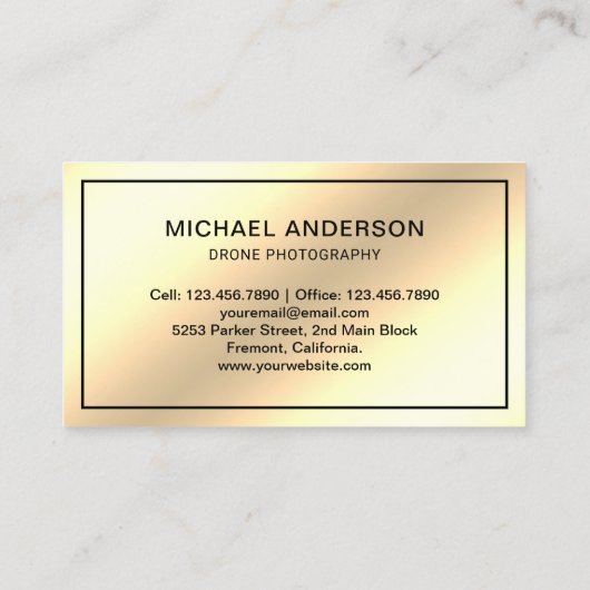 クリーフェイクムゴールドフォイルモダンドローン写真 名刺 (裏面)