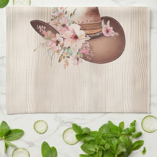 クリーフェイクム素朴ウッドピンクローズ女性のカーボーイ キッチンタオル (折り畳み)