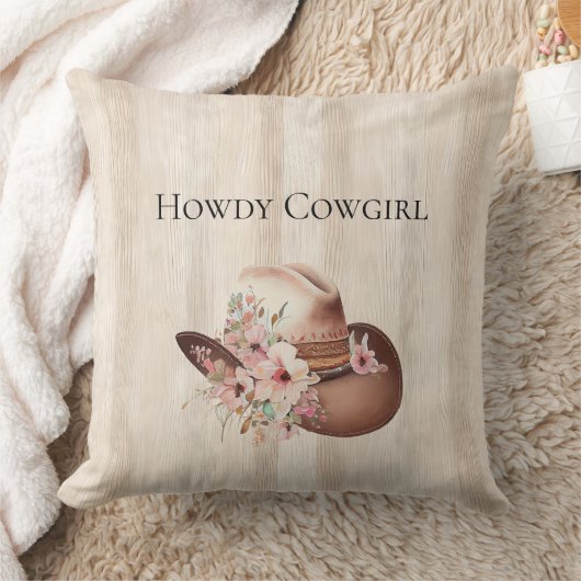クリーフェイクム素朴ウッドピンクローズ女性のカーボーイ クッション (ブランケット)