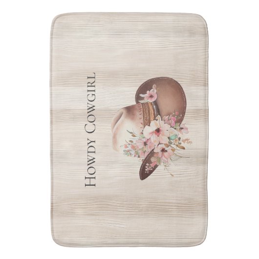 クリーフェイクム素朴ウッドピンクローズ女性のカーボーイ バスマット (正面縦)