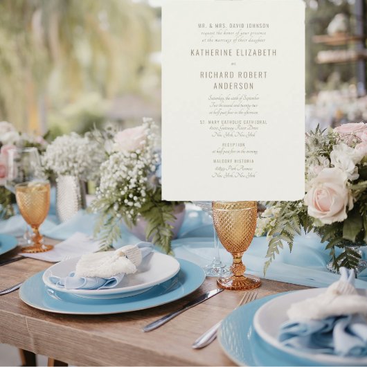 クリーフォーマルム金ゴールド文字2つの会場ブライドの両親 招待状