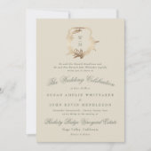 クリーフォーマルム&グリーンモノグラム金ゴールドリース結婚ズ 招待状 (正面)