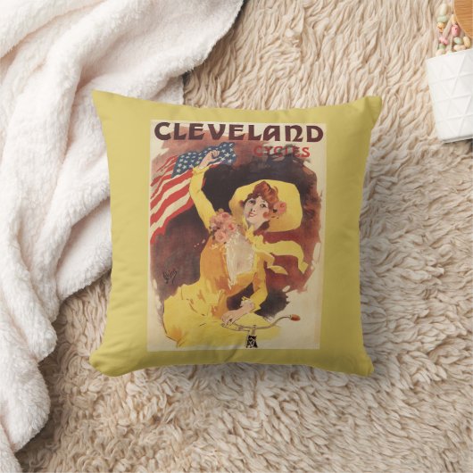 クリーブランドによっては黄色のアメリカの女の子が自転車に乗ります クッション (ブランケット)