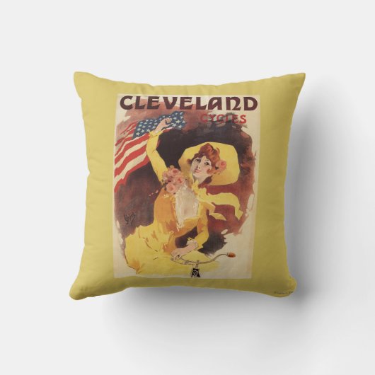 クリーブランドによっては黄色のアメリカの女の子が自転車に乗ります クッション (裏面)