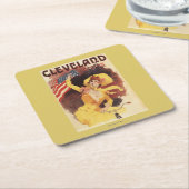 クリーブランドによっては黄色のアメリカの女の子が自転車に乗ります スクエアペーパーコースター (アングル)