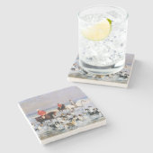 クリーブランドのビーチの馬と犬 ストーンコースター (横)