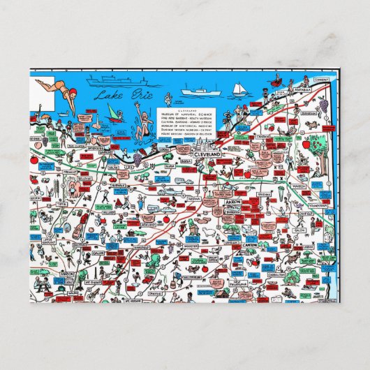 クリーブランドアクロンのカントンのレトロの1966年の漫画の郵便はがき ポストカード (正面)