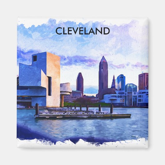 クリーブランドオハイオハイオウォーターカラーシティスケープ マグネット (正面)