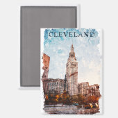 クリーブランドオハイオハイオウォーターカラーシティビュー マグネット (正面/裏面)