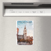 クリーブランドオハイオハイオウォーターカラーシティビュー マグネット (インサイチュ (食洗機))