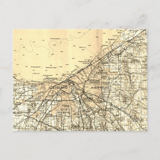 クリーブランドオハイオヴィンテージの地図 ポストカード (正面)