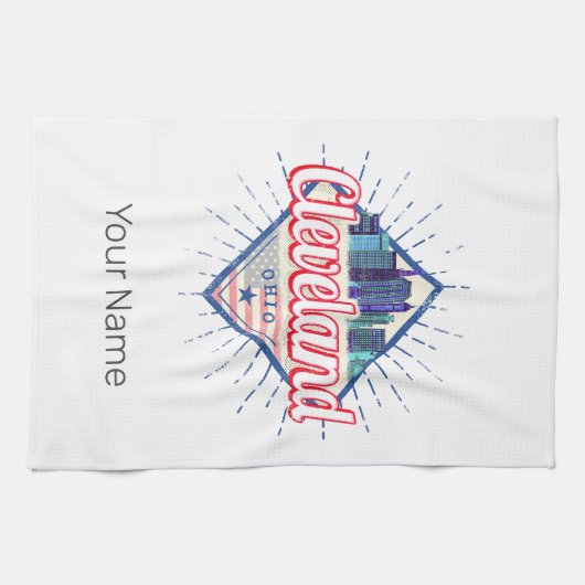 クリーブランドオハイオ統一された州ズスカイラインヴィンテージUSA キッチンタオル (横)