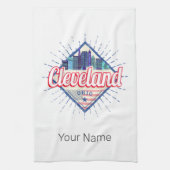 クリーブランドオハイオ統一された州ズスカイラインヴィンテージUSA キッチンタオル (縦)