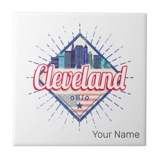 クリーブランドオハイオ統一された州ズスカイラインヴィンテージUSA タイル (正面)