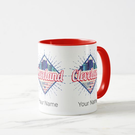 クリーブランドオハイオ統一された州ズスカイラインヴィンテージUSA マグカップ (正面右)