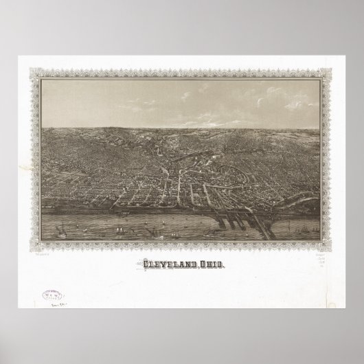 クリーブランドオハイオ1887アンティークパノラママップ ポスター (正面)