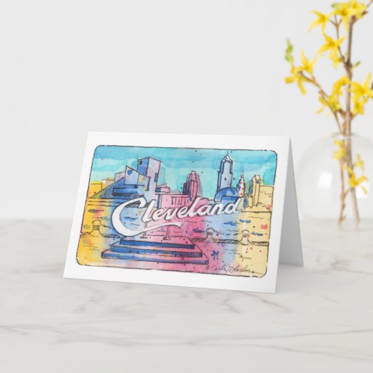 クリーブランドサイン・ノースコーストハーバー折りたたみカード カード (黄色い花)