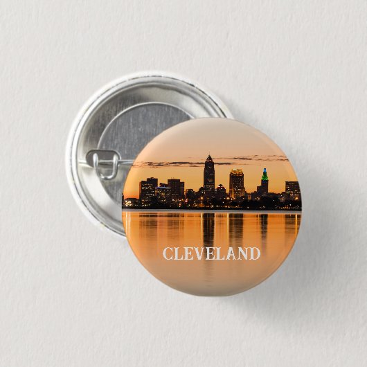 クリーブランドシティオハイオ日没スカイライン川の風景 缶バッジ (正面&裏面)
