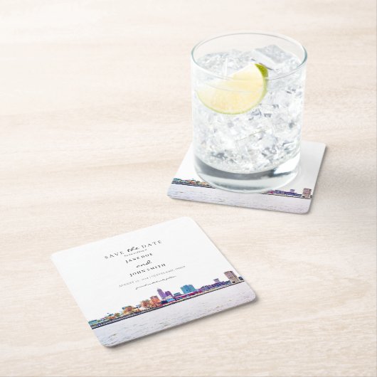 クリーブランドスカイライン紙コースター日付を保存 スクエアペーパーコースター (インサイチュ)