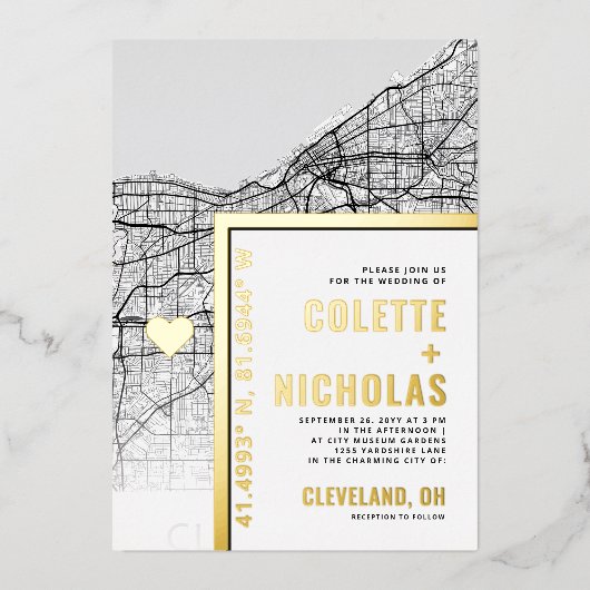 クリーブランドラブロケーター |シティテーマ結婚の 箔招待状 (正面)
