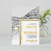 クリーブランドラブロケーター |シティテーマ結婚の 箔招待状 (立ち正面)