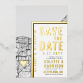 クリーブランドラブロケーター |結婚式の日付の保存 箔招待状 (正面)