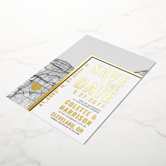 クリーブランドラブロケーター |結婚式の日付の保存 箔招待状 (回転した状態)