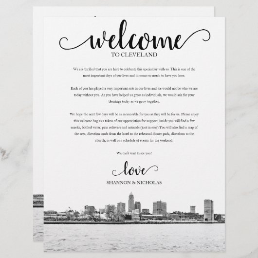 クリーブランド結婚の週末のウェルカム旅程 (正面/裏面)