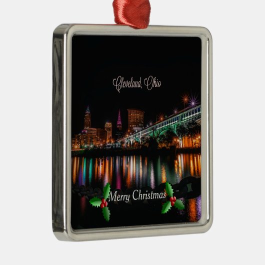 クリーブランド、オハイオの街並み、メリークリスマスメタルO メタルオーナメント (右)