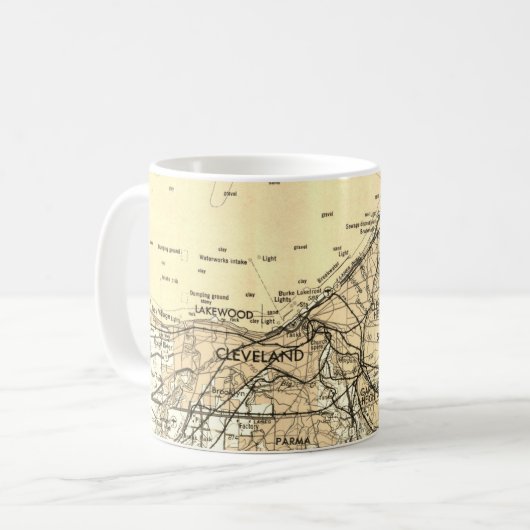 クリーブランド・オハイオ州ヴィンテージ地図 コーヒーマグカップ (正面左)