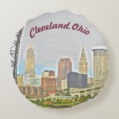 クリーブランド（オハイオ州）の川沿いスカイライン ラウンドピロー (裏面)