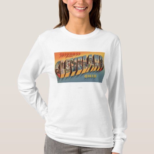 クリーブランド、オハイオ州-大きい手紙場面2 Tシャツ (正面)