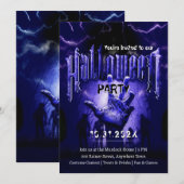 クリープなハロウィンパーティーのゾンビたち 青い怖い夜 招待状 (正面/裏面)