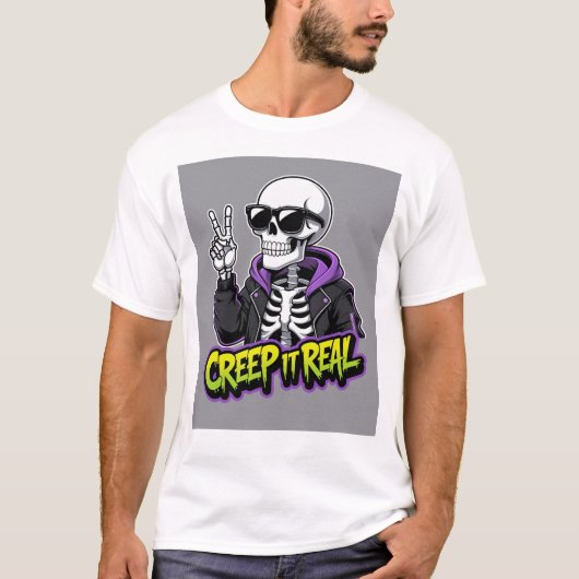 クリープ実在ス – スケルトンクールハロウィーン5 Tシャツ (正面)