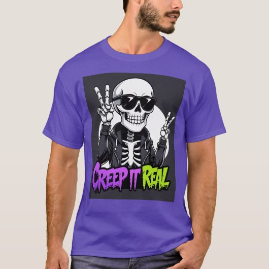 クリープ実在ス – スケルトンクールハロウィーン Tシャツ (正面)