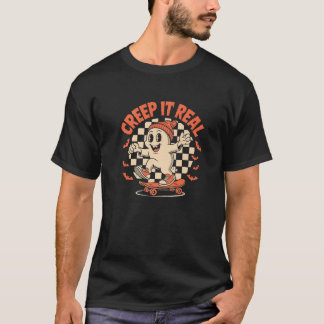 クリープ実在幽霊スケーターハロウィンメンズボーイズキッズ Tシャツ