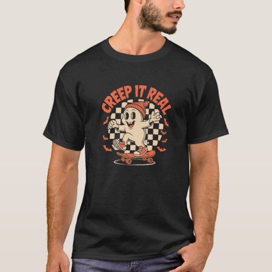 クリープ実在幽霊スケーターハロウィンメンズボーイズキッズ Tシャツ (正面)
