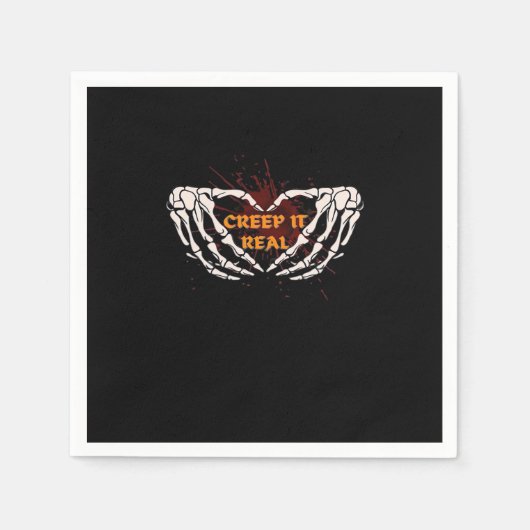 クリープ実在、スケルトンの手のハート表示 スタンダードカクテルナプキン (正面)