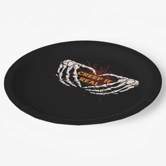 クリープ実在、スケルトンの手のハート表示 ペーパープレート (アングル)