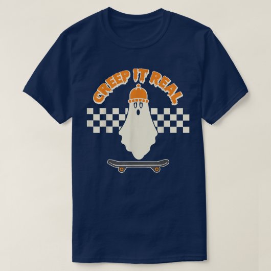 クリープ実在ITおもしろい幽霊スケーター少年スケートボードフー Tシャツ (デザイン正面)