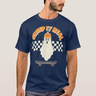 クリープ実在ITおもしろい幽霊スケーター少年スケートボードフー Tシャツ