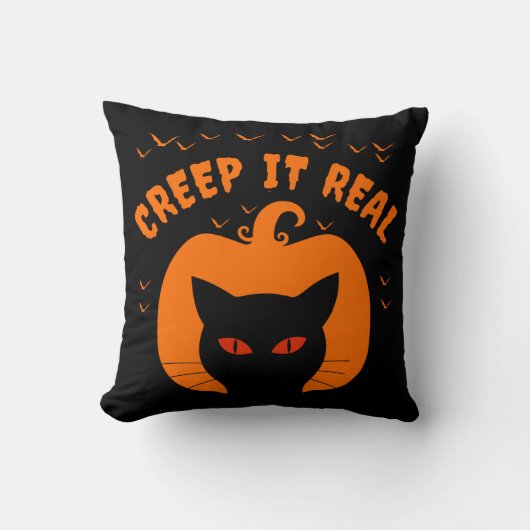 クリープ・イット・リアル・ハロウィン+面白い猫 クッション (正面)